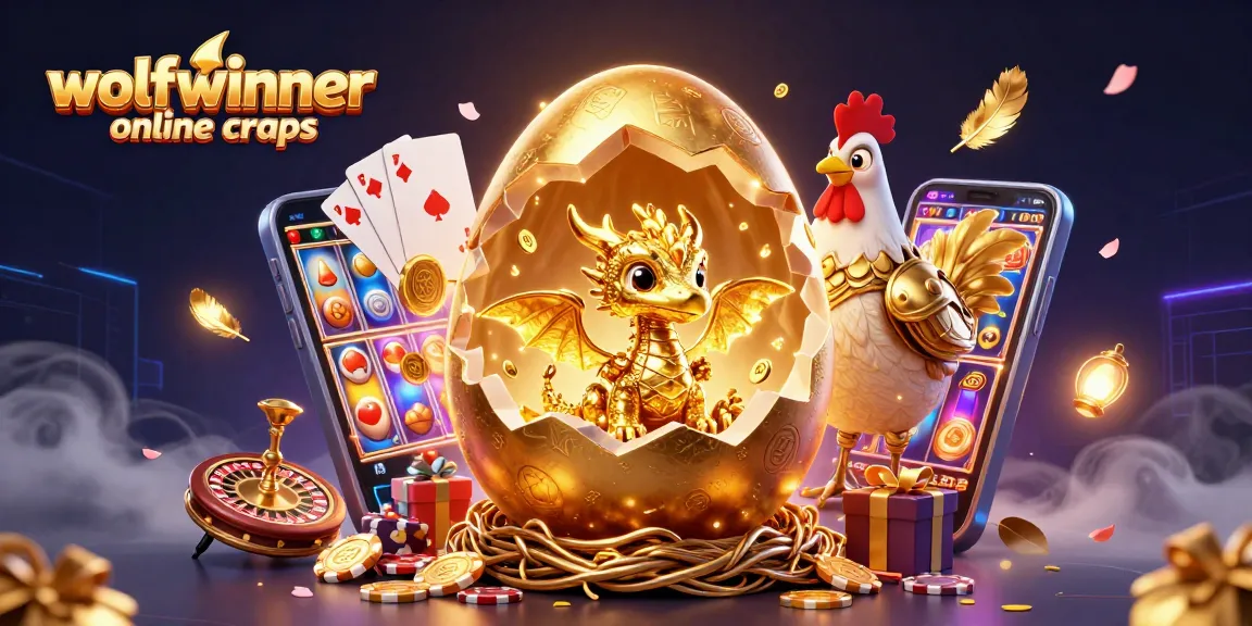 Engage with wolfwinner online craps featuring a golden egg, dragon, and vibrant casino elements.