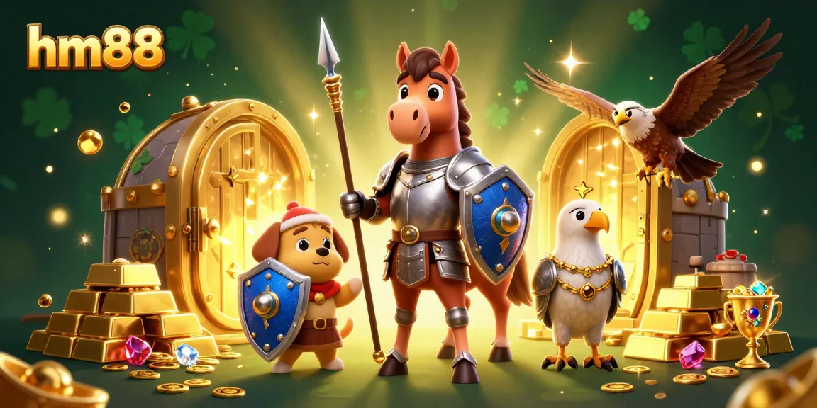 Engage with stunning hm88 gaming visuals featuring knights, gold treasures, and casino excitement.