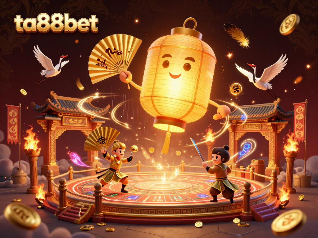 Experience the excitement of ta88bet with a vibrant casino scene of winning symbols and animated characters.