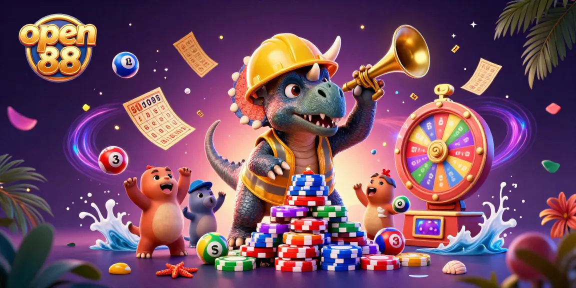 Experience thrilling moments at open 88 with a vibrant 3D casino scene full of exciting games and celebrations.