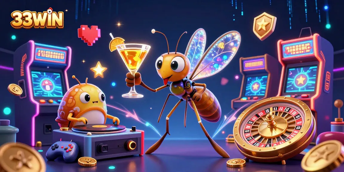 Experience the thrill of 33WIN casino with vibrant gaming elements and dynamic 3D characters.