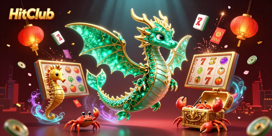 Engage in thrilling gameplay with HitClub, featuring a vibrant sea dragon amidst dazzling slot reels.