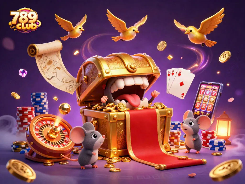 Engage with 789club's immersive casino scene featuring treasure, thrilling gameplay, and opulent visuals.