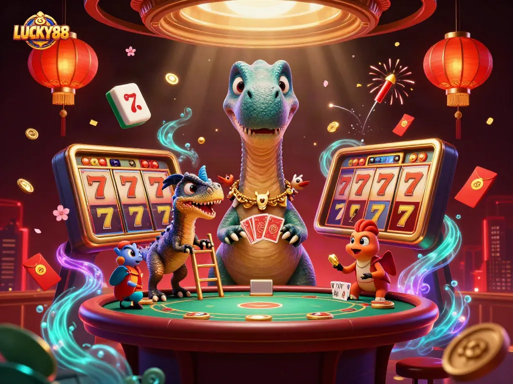 Experience LUCKY88's vibrant casino games with animated characters and dynamic elements.