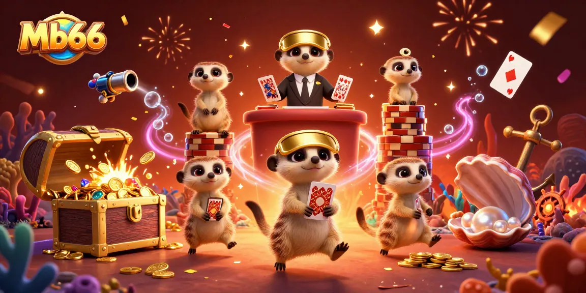 Experience the excitement of casino action with Mb66 as meerkats manage a colorful gaming environment.