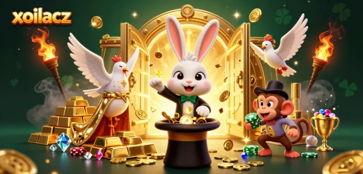 Experience the thrill of gaming with xoilacz as a magician rabbit creates a cascade of golden coins!