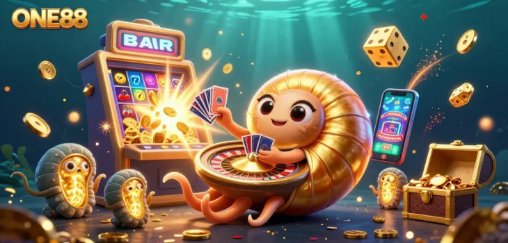 Experience thrilling wins at ONE88 with a vibrant casino scene featuring jackpot slots and cards!